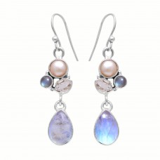 Sterling silver rainbow moonstone pear gemstone earring 